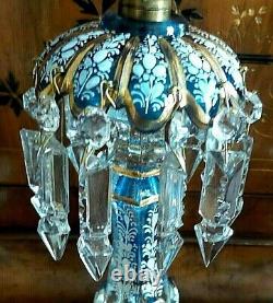 Two Rare Antique Baccarat Crystal Enamel Candlestick Lusters With Crystals