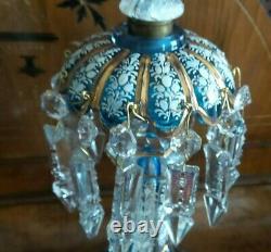 Two Rare Antique Baccarat Crystal Enamel Candlestick Lusters With Crystals