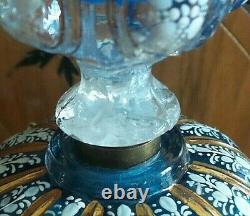 Two Rare Antique Baccarat Crystal Enamel Candlestick Lusters With Crystals