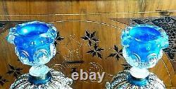 Two Rare Antique Baccarat Crystal Enamel Candlestick Lusters With Crystals