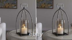 Two Riad Farmhouse Inspired XL 16 Aged Metal Textured Glass Candle Holders
