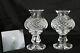 Two Waterford Crystal Candlesticks With Hurricane Shades 7-1/2h