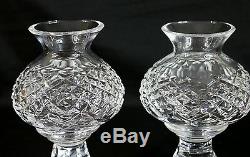 Two Waterford Crystal Candlesticks With Hurricane Shades 7-1/2H