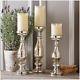 Two's Company Pentimento Silver Mercury Glass Pillar Candleholders Set Of 3