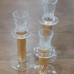 Union Street Hand Blown (Set Of 3) Glass Candle Holders Signed