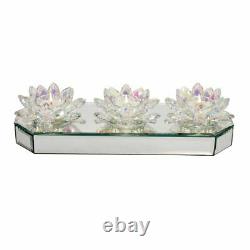 Upscale & Modern Glass 13 3 Lotus Mirrored Candle Holder, Rainbow