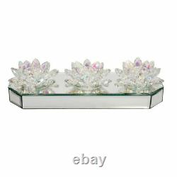 Upscale & Modern Glass 13 3 Lotus Mirrored Candle Holder, Rainbow