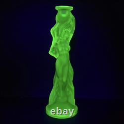 Uranium Glass Candle Holder Woman Figurine Vaseline Yellow Glass Candlestick