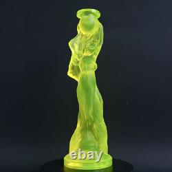 Uranium Glass Candle Holder Woman Figurine Vaseline Yellow Glass Candlestick