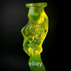 Uranium Glass Candle Holder Woman Figurine Vaseline Yellow Glass Candlestick
