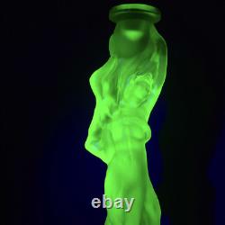 Uranium Glass Candle Holder Woman Figurine Vaseline Yellow Glass Candlestick