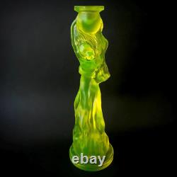 Uranium Glass Candle Holder Woman Figurine Vaseline Yellow Glass Candlestick
