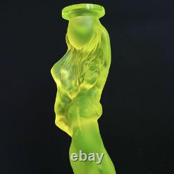 Uranium Glass Candle Holder Woman Figurine Vaseline Yellow Glass Candlestick