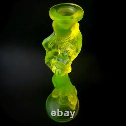 Uranium Glass Candle Holder Woman Figurine Vaseline Yellow Glass Candlestick