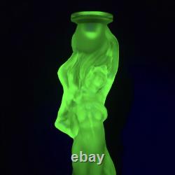 Uranium Glass Candle Holder Woman Figurine Vaseline Yellow Glass Candlestick