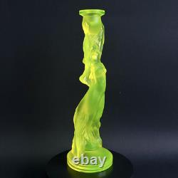Uranium Glass Candle Holder Woman Figurine Vaseline Yellow Glass Candlestick