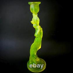 Uranium Glass Candle Holder Woman Figurine Vaseline Yellow Glass Candlestick