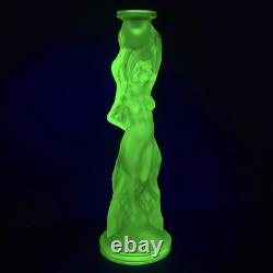 Uranium Glass Candle Holder Woman Figurine Vaseline Yellow Glass Candlestick