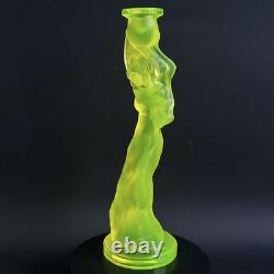 Uranium Glass Candle Holder Woman Figurine Vaseline Yellow Glass Candlestick