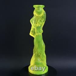 Uranium Glass Candle Holder Woman Figurine Vaseline Yellow Glass Candlestick
