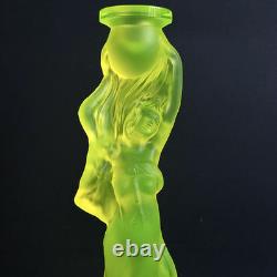 Uranium Glass Candle Holder Woman Figurine Vaseline Yellow Glass Candlestick