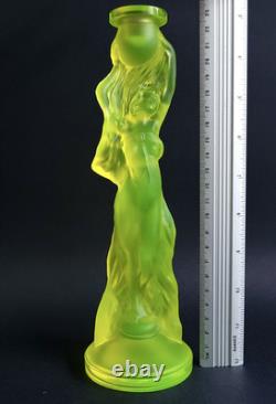 Uranium Glass Candle Holder Woman Figurine Vaseline Yellow Glass Candlestick