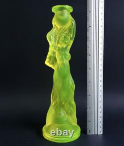 Uranium Glass Candle Holder Woman Figurine Vaseline Yellow Glass Candlestick