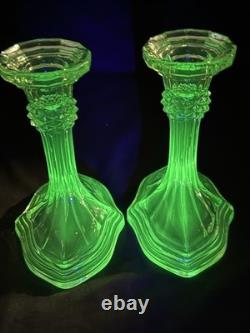 Uranium Glass Candlestick set