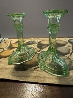 Uranium Glass Candlestick set