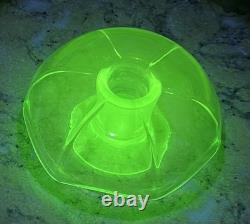 Uranium Glass MCM Bowl & Candle Holders (2) Umbrella/Waterfall Shape