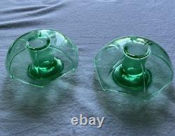 Uranium Glass MCM Bowl & Candle Holders (2) Umbrella/Waterfall Shape