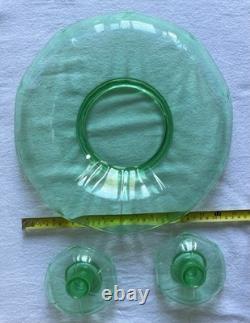 Uranium Glass MCM Bowl & Candle Holders (2) Umbrella/Waterfall Shape