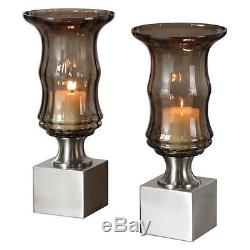 Uttermost Araby Smoked Glass Candleholders (Set of 2) Candle Holder / Lantern