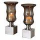 Uttermost Brushed Nickel Araby Smoked Glass Candle Holders Home Decor Set Of 2