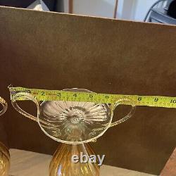 VENETIAN GLASS Candle Holder yellow tint BEAUTIFUL Bombay Set Of 2