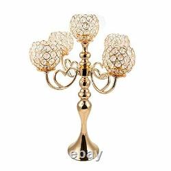 VINCIGANT 5 Arms Gold Candelabra/Crystal Candle Holders for Wedding Home Holiday