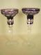 Vintage Bohemian Pair Of Cut To Clear Amethyst Purple Crystal Candle Holders