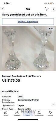 VINTAGE Baccarat Crystal MASSENA (1979-) Set 2 Candle Sticks 6 Made FRANCE