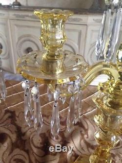 VINTAGE Heisey Candelabra Sahara Glass Candle Holders with Prisms