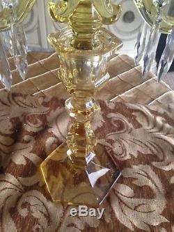 VINTAGE Heisey Candelabra Sahara Glass Candle Holders with Prisms