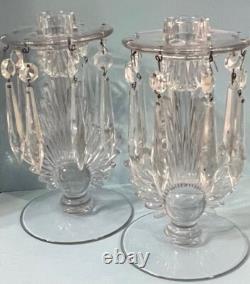 VINTAGE SUNBURST Crystal Glass Candle Holder Candlesticks with Crystal Prisms