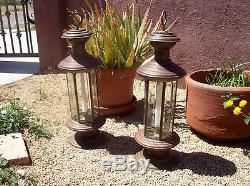 VINTAGE TURKISH COPPER LANTERNS, 20 TALL, 6.25 BASE WithETCHED GLASS, SET OF TWO