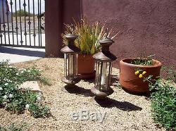 VINTAGE TURKISH COPPER LANTERNS, 20 TALL, 6.25 BASE WithETCHED GLASS, SET OF TWO