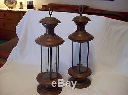 VINTAGE TURKISH COPPER LANTERNS, 20 TALL, 6.25 BASE WithETCHED GLASS, SET OF TWO