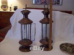 VINTAGE TURKISH COPPER LANTERNS, 20 TALL, 6.25 BASE WithETCHED GLASS, SET OF TWO
