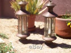 VINTAGE TURKISH COPPER LANTERNS, 20 TALL, 6.25 BASE WithETCHED GLASS, SET OF TWO