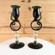 Vtg 50s 60s Hand Blown Glass Candle Holders Green Abstract Rare
