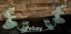VTG Cut Glass Spiral Stacked Candle Stick Holders & Glass Plate See Detail