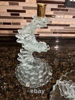 VTG Cut Glass Spiral Stacked Candle Stick Holders & Glass Plate See Detail