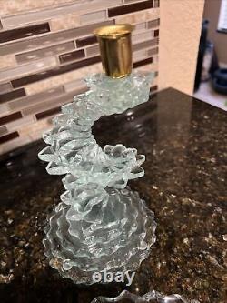 VTG Cut Glass Spiral Stacked Candle Stick Holders & Glass Plate See Detail